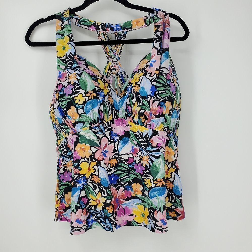 Tahiti Tankini Floral Print High Neckline Top Size 20/22